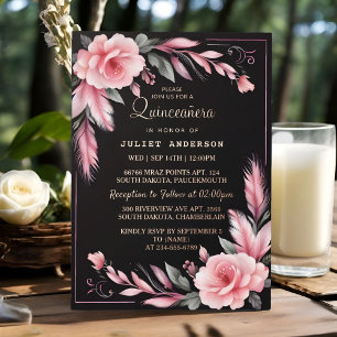 Invitation En Aluminium Police Pastel Art Poussiéreux Glam Rose Or Quincea