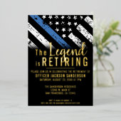 Invitation En Aluminium Police Retraite Ligne bleue Drapeau Application de (Debout devant)