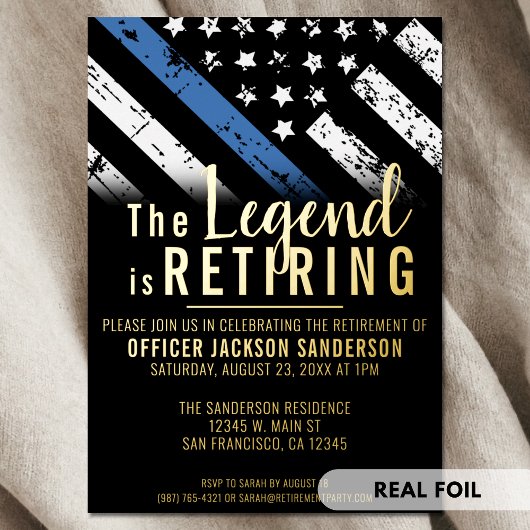 Invitation En Aluminium Police Retraite Ligne bleue Drapeau Application de
