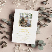 Invitation En Aluminium Police rétro minimale Mariage photo blanc et or