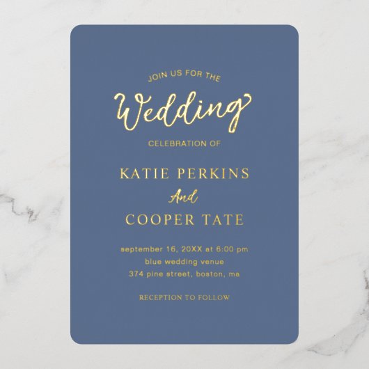 Invitation En Aluminium Polices simples Dusty Blue Bold Mariage moderne (Recto)