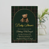 Invitation En Aluminium Polo Teddy Bear Tartan Preppy Baby shower (Debout devant)