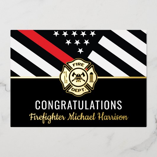 Invitation En Aluminium Pompier Fire Academy Red Line Graduation Card (Recto)