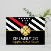 Invitation En Aluminium Pompier Fire Academy Red Line Graduation Card (Debout devant)