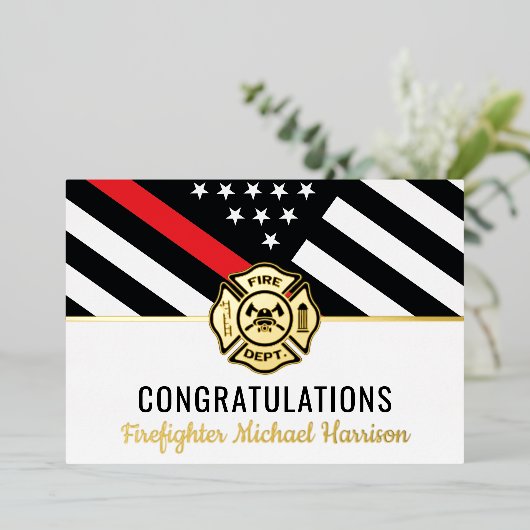 Invitation En Aluminium Pompier Fire Academy Red Line Graduation Card (Debout devant)