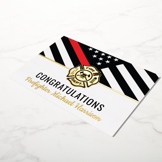 Invitation En Aluminium Pompier Fire Academy Red Line Graduation Card (Rotation)