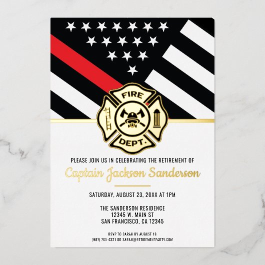 Invitation En Aluminium Pompier Retraite Ligne Rouge Flag Flaman (Recto)