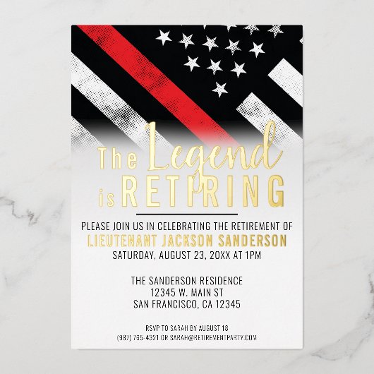 Invitation En Aluminium Pompier Retraite Mince Red Line Flag Fireman (Recto)