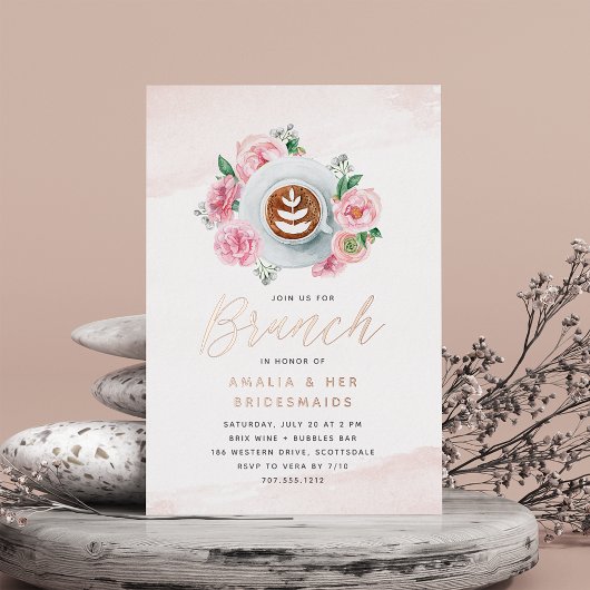 Invitation En Aluminium Pony rose floral & Café Bridesmaids Brunch