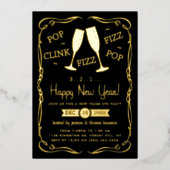 Invitation En Aluminium Pop, Clink, Fizz, New Years Eve Party Real (Recto)