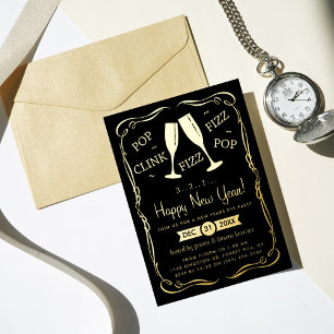 Invitation En Aluminium Pop, Clink, Fizz, Soirée du Nouvel An Réel