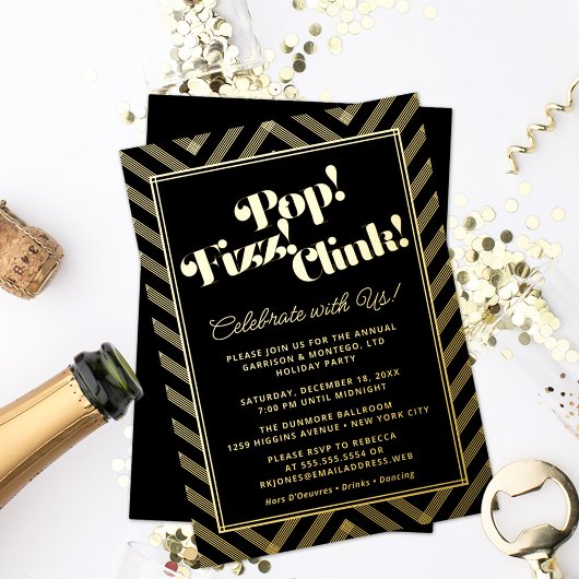 Invitation En Aluminium Pop ! Fizz ! Clink ! Fête de fin d'année