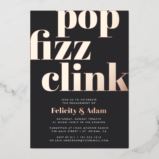 Invitation En Aluminium Pop moderne | Partie d'engagement (Recto)