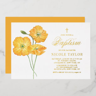 Invitation En Aluminium Poppies Aquarelle Orange Floral Eté Baptême