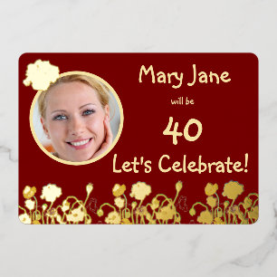 Invitation En Aluminium Poppy sauvage rouge et or profond 40e anniversaire