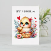 Invitation En Aluminium Poulet de naissance mignon. (Debout devant)