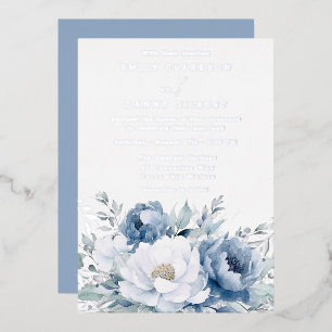 Invitation En Aluminium Poussière Magique Bleu et Blanc Mariage Floral Arg