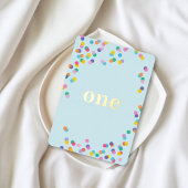 Invitation En Aluminium Premier anniversaire du Garçon bleu et or Confetti