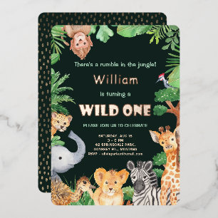 Invitation En Aluminium Premier Anniversaire Garçon de la Jungle Rose Gold