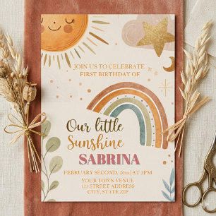 Invitation En Aluminium Premier anniversaire soleil et arc-en-ciel Boho 