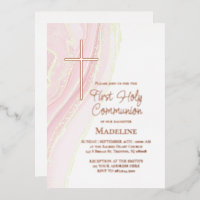 premier communion à l'aquarelle rose pastel