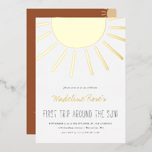 Invitation En Aluminium Premier Voyage Autour Du Soleil | Photo Anniversai (Recto/Verso)