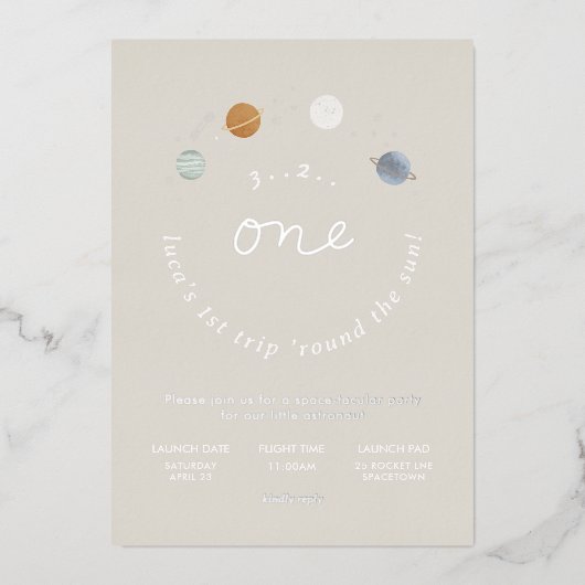 Invitation En Aluminium Premier voyage Espace Thème 1er anniversaire Invit (Recto)
