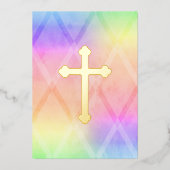 Invitation En Aluminium Première communion aquarelle Croix arc-en-ciel (Recto)