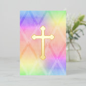 Invitation En Aluminium Première communion aquarelle Croix arc-en-ciel (Debout devant)