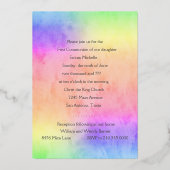 Invitation En Aluminium Première communion aquarelle Croix arc-en-ciel (Verso)