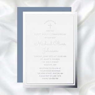 Invitation En Aluminium Première communion argent écriture élégante