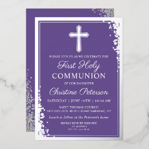 Invitation En Aluminium Première communion argent véritable lavande violet