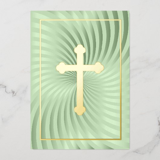 Invitation En Aluminium Première communion / Confirmation Mint Swirl Cross (Recto)