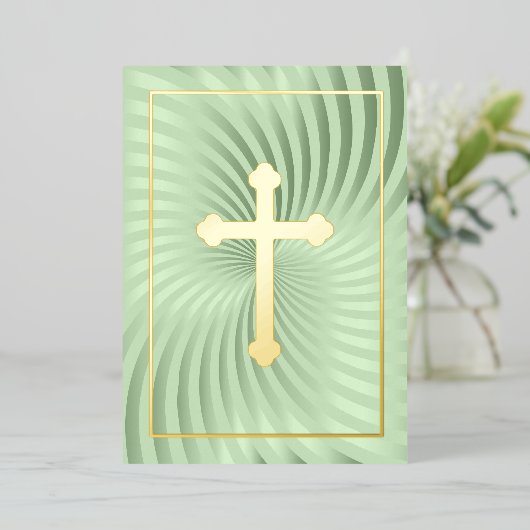 Invitation En Aluminium Première communion / Confirmation Mint Swirl Cross (Debout devant)