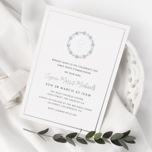 Invitation En Aluminium première communion de la couronne botanique