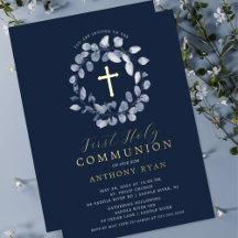 Première communion des garçons à feuilles bleues
