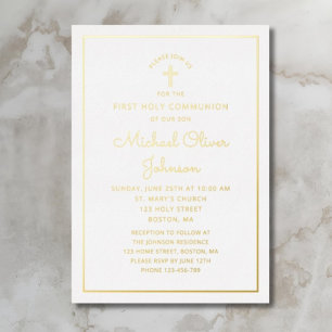Invitation En Aluminium Première communion élégante en écriture bleue avec