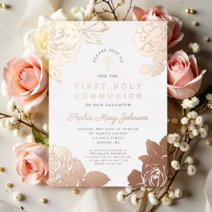 Invitation En Aluminium Première communion élégante florale Rose Gold