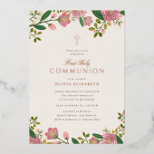 Invitation En Aluminium Première communion élégante rose pâle (Recto)