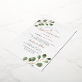 Invitation En Aluminium Première Communion eucalyptus élégant or rose (Rotation)