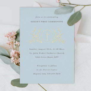 Invitation En Aluminium Première communion Eucharistie Bleu Or