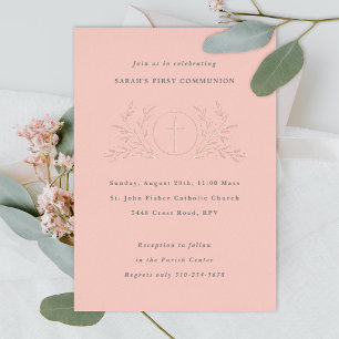 Invitation En Aluminium Première communion rose