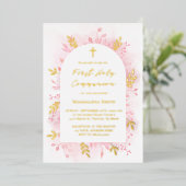 Invitation En Aluminium Première couleur rose de la Communion (Debout devant)