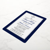 Invitation En Aluminium Première Sainte Communion Bleu Stripes Cadre Argen (Rotation)