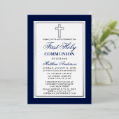 Invitation En Aluminium Première Sainte Communion Bleue Stripes Croix Arge (Debout devant)