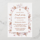 Invitation En Aluminium Première Sainte Communion fleurs sauvages argent (Recto)