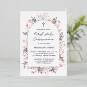 Invitation En Aluminium Première Sainte Communion fleurs sauvages argent (Debout devant)