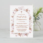 Invitation En Aluminium Première Sainte Communion fleurs sauvages argent (Debout devant)