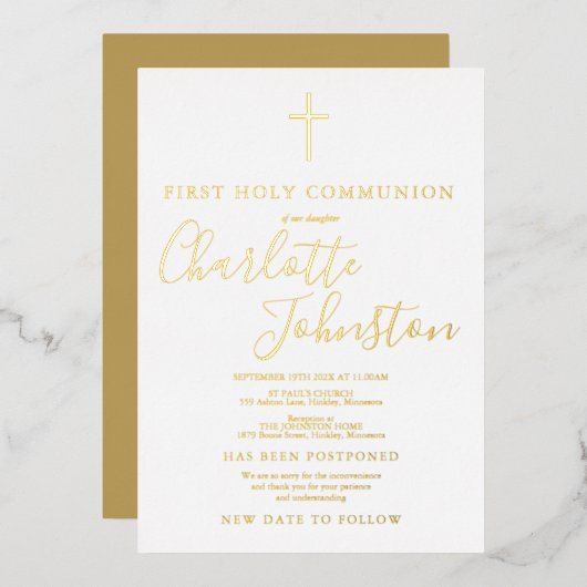 Invitation En Aluminium Première sainte communion reportée (Recto/Verso)