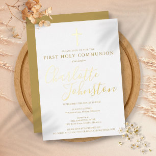 Invitation En Aluminium Première Sainte Communion Signature Script Or